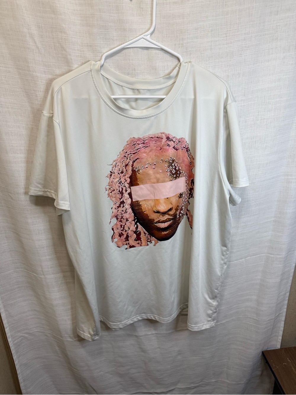 SHEIN White Graphic Short Sleeve Tee with Pink Art